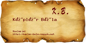 Káplár Béla névjegykártya