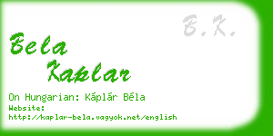 bela kaplar business card